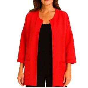 Vilagallo Jacket Red Lightweight 3/4 Sleeve Slouchy Silky Size 44 Large